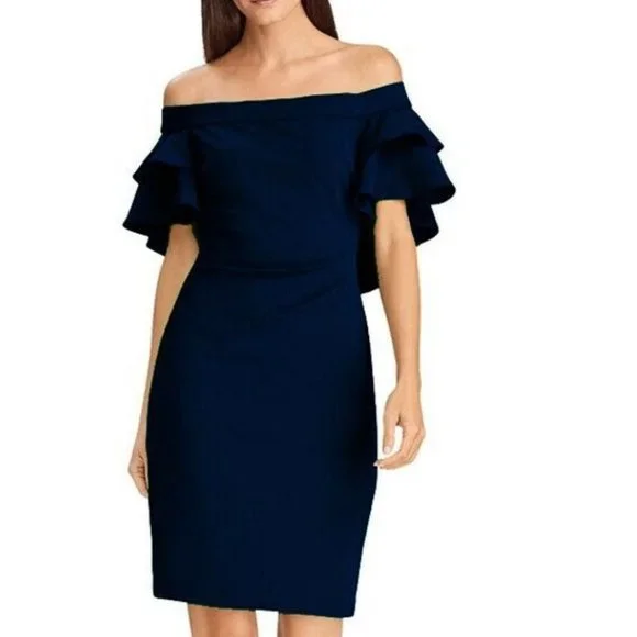 NWT Lauren Ralph Lauren Tiered Ruffle Overlay Sheath Dress - Picture 6 of 6